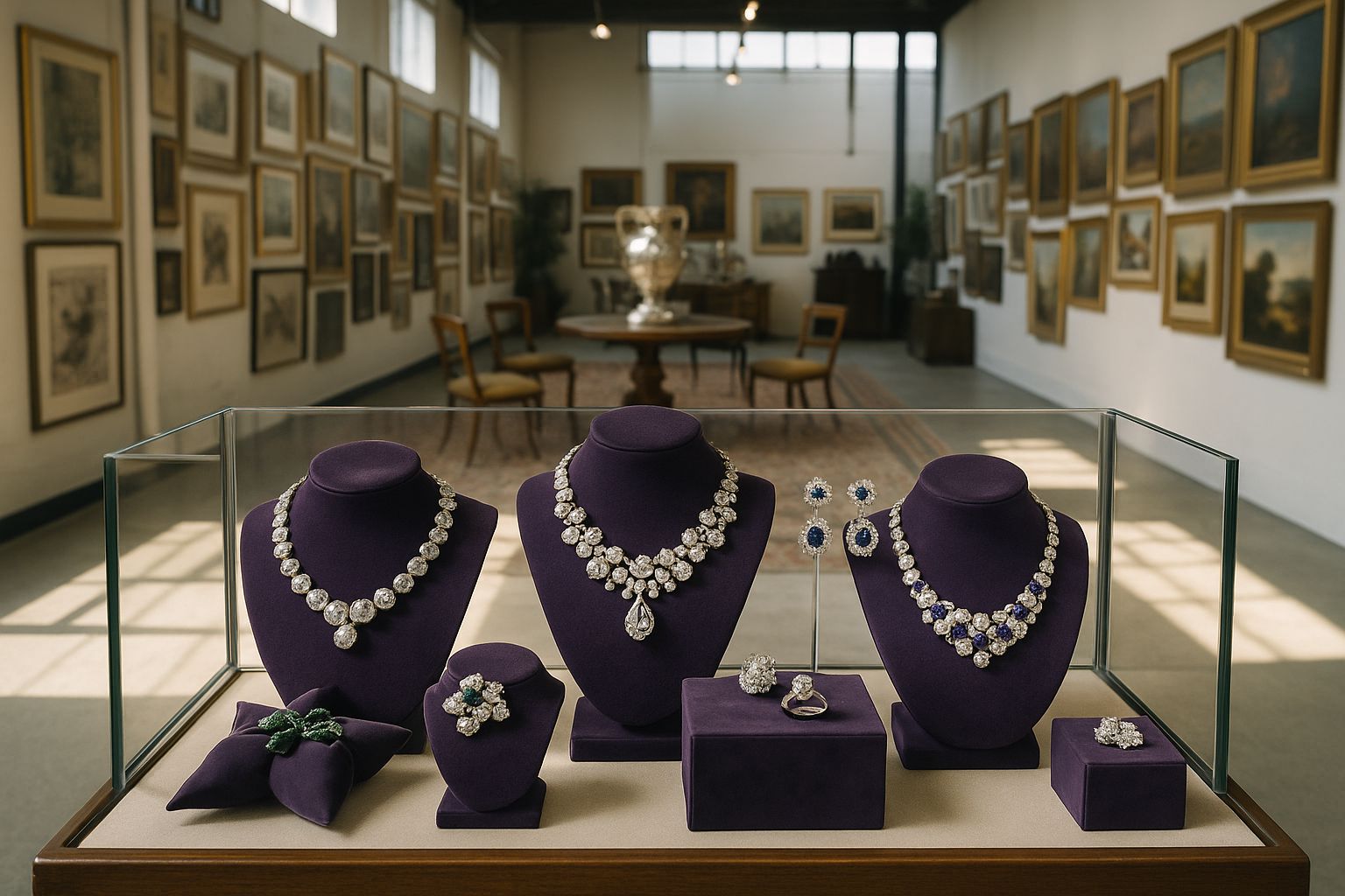 Föremål från en auktion: vintage kamera, telefon, radio och böcker på bord.